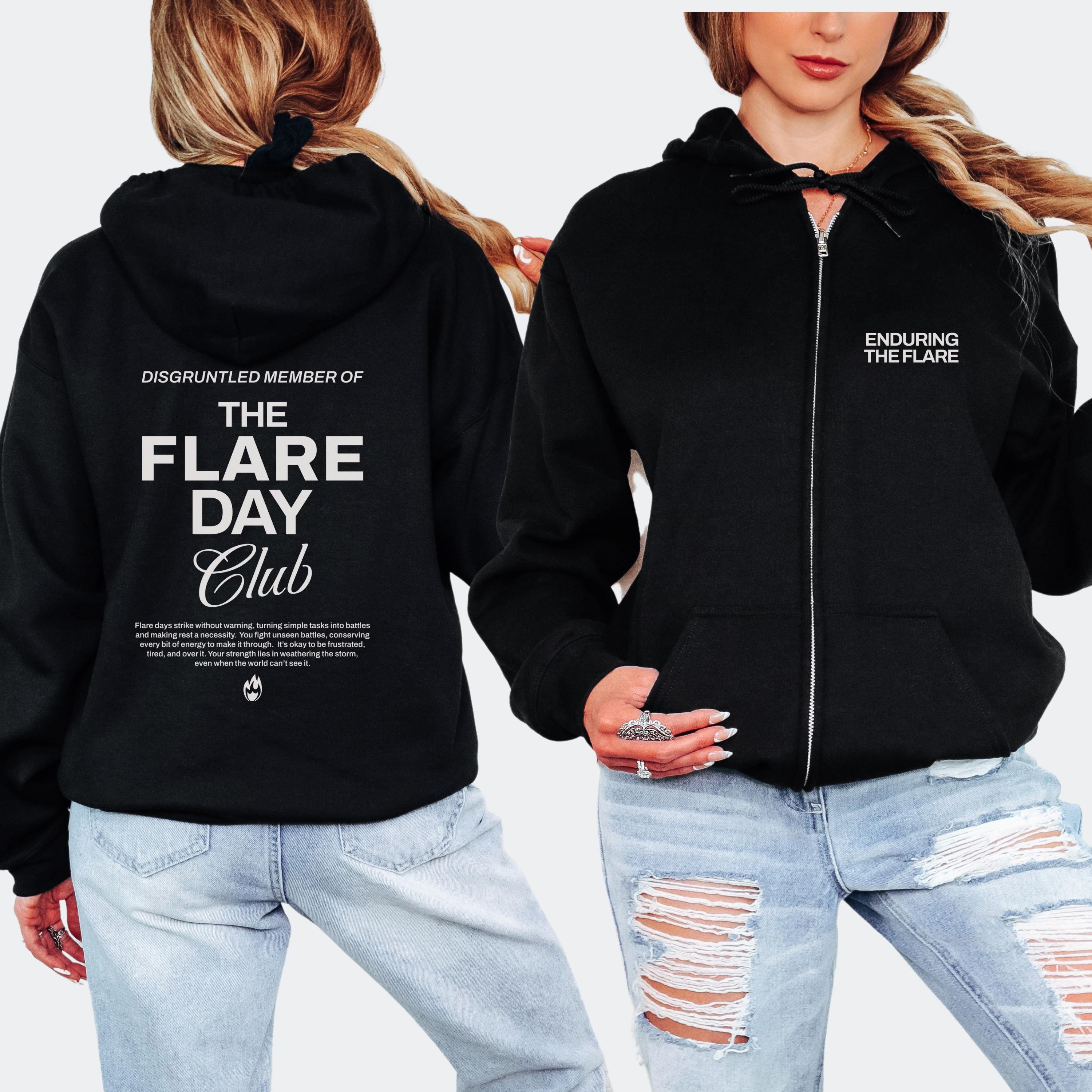 Flare Day Club Zip up Hoodie Chronic Illness Awareness Zipper