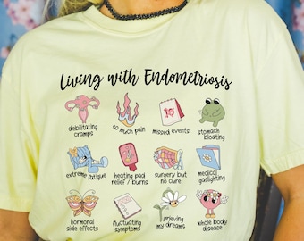 Leven met endometriose Shirt Endo Warrior-cadeau Endometriose Awareness Tshirt Hele lichaam Ziekte chronische ziekte 1 op de 10 vrouwen Flare Day