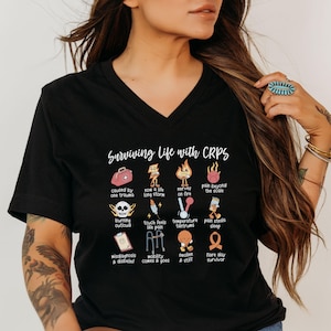 CRPS Awareness Vneck Shirt - Surviving Life With CRPS Women&#39;s Shirt, Complex Regional Pain Syndrome Tee, CRPS Warrior, Chronic Pain Flare Up