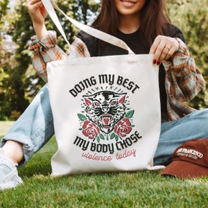 Doing My Best Flare Day Canvas Tote Bag Black Cat My Body Chose Violence Goth Tote Bag Gift For Chronic Pain Warrior Chronic Illness Totebag