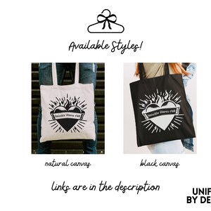 May include: Two tote bags with the text "invisible illness club" printed on them. The bags are made of natural canvas and black canvas. The text is in a black and white colour scheme.