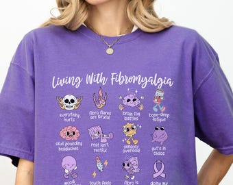 Camiseta para vivir con fibromialgia - Camiseta sobre fibromialgia, síntomas de la fibromialgia, regalo para personas con fibromialgia, camiseta de concientización sobre la fibromialgia, brote de fibromialgia