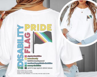 Camiseta com a bandeira do orgulho da pessoa com deficiência, presente para quem tem deficiência e se orgulha dela, camiseta para quem tem doença crônica, direitos das pessoas com deficiência, deficiência oculta, doença invisível, doença não diagnosticada.
