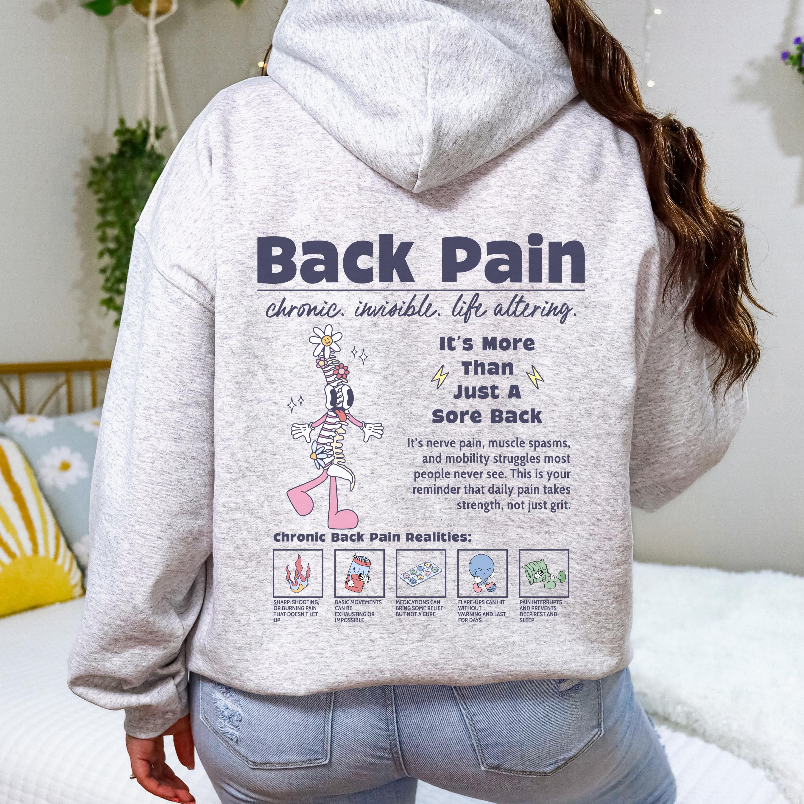 Back Pain Awareness Hoodie Spine Disease Warrior Sweatshirt Back 