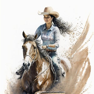 Limited Run | &quot;Barrel Racer&quot; Printable Digital Wall Art Downloadable Wall Art Limited Edition Watercolor Barrel Racer Free Discount Code