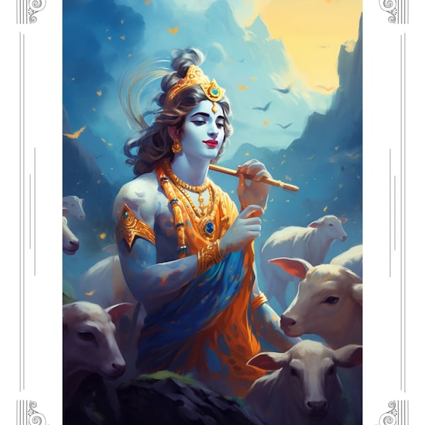 Beautiful art of Lord Krishna, AI art, Digital download, Printable  art