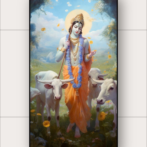 Beautiful art of Lord Krishna, AI art, Digital download, Printable  art