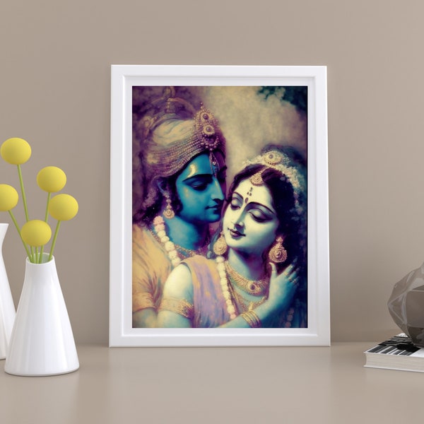 Beautiful art of Lord Krishna and Radha, AI art, Digital download, Printable  art