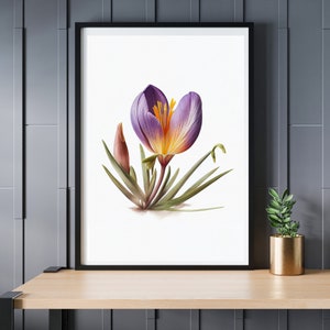 Bright Beautiful Flower Crosus Vernus, AI art, Digital download, Printable floral art