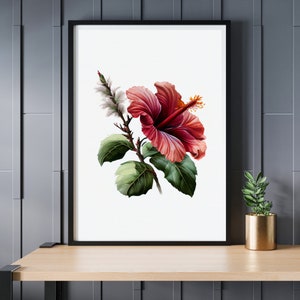 Bellissimo fiore di ibisco luminoso, arte AI, download digitale, arte floreale stampabile
