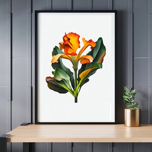 Home office colorful floral art Canna Orange flower painting wall décor abstract art flower species living room dining room