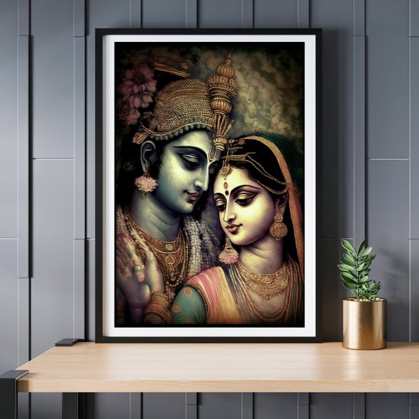 Beautiful art of Lord Krishna and Radha, AI art, Digital download, Printable  art