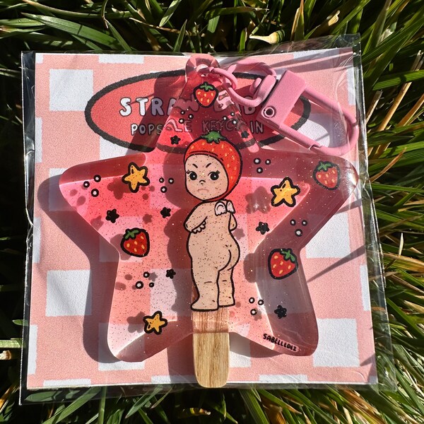 Angry Strawbaby Popsicle Keychain | Acrylic Keychain | Sonny Angel