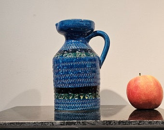 Un magnifique vase/cruche Bitossi bleu Rimini, par Aldo Londi. Italien des années 60.