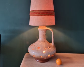 Large Vintage west germany pottery brown and white Fat lava lamp base. To be used as floor lamp or table lamp.