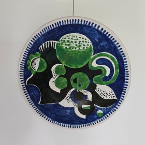 Rare vintage West German wall plate made by Karlsruhe Majolika, designed by Franz Dewald in 1975