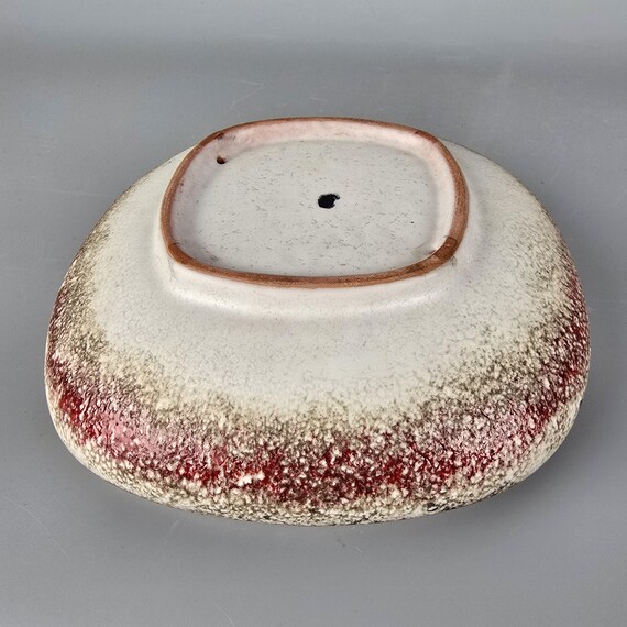 Vintage West German Fat Lava Bowl. Karlsruhe Majolica. Red and