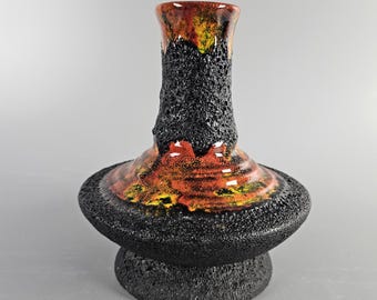 A West German Fat Lava Vase Made by Walter Becht. the Vase is Dark