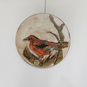XL vintage West German ceramic wall plate with bird image, by Ruscha Keramik