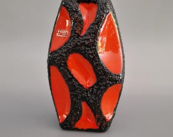 Vintage West German Fat Lava vase. Roth Keramik, form number 309. orange and black. WGP / MCM / 1960 / 1970. Lozenge vase.