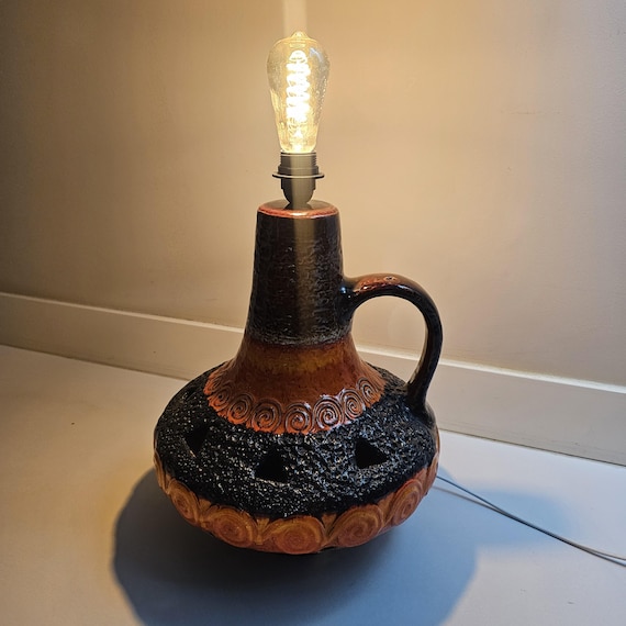 Large Vintage Orange Fat Lava Lamp Base, West German Pottery, Made