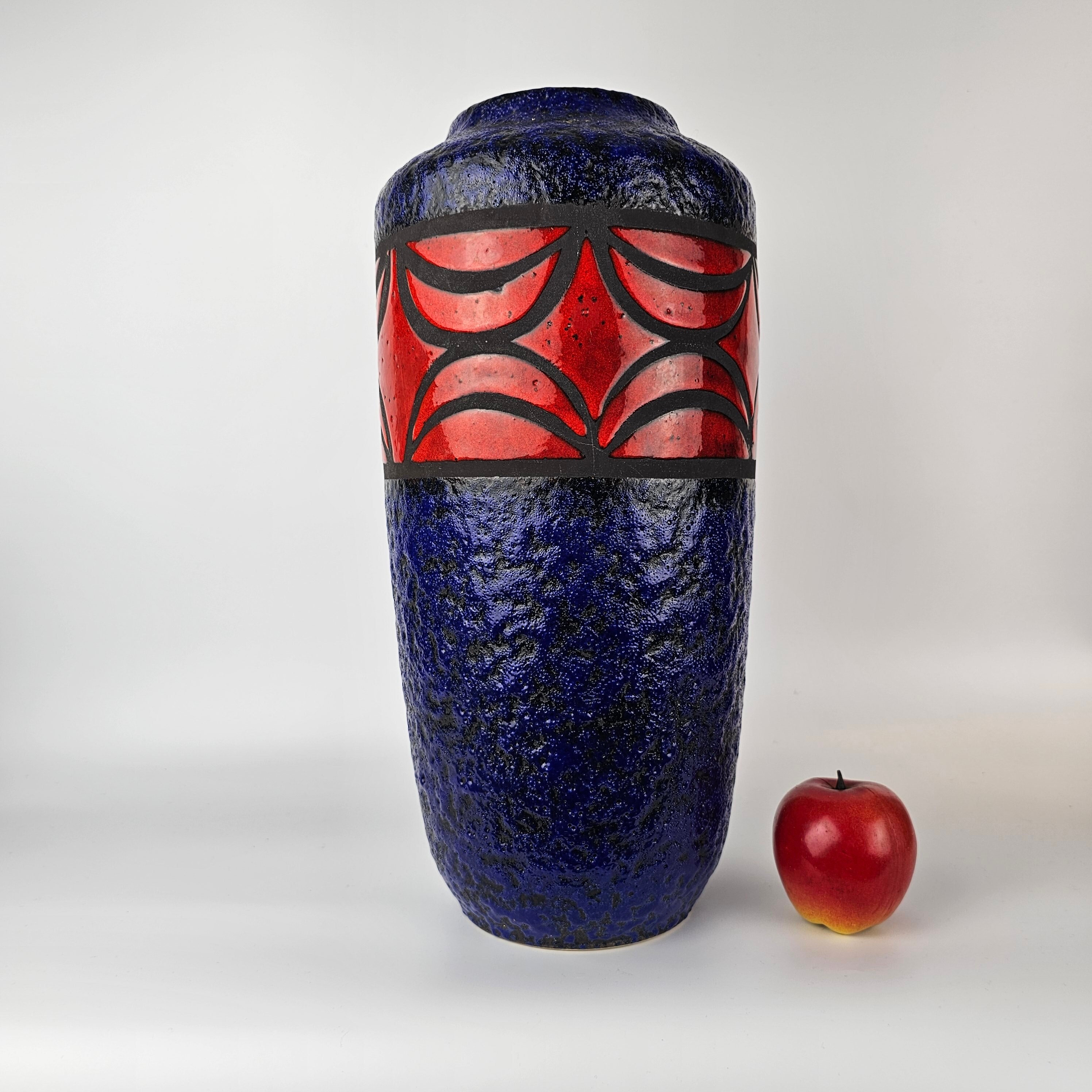 West German Fat Lava Vase Made by Scheurich. the Vase is Blue and