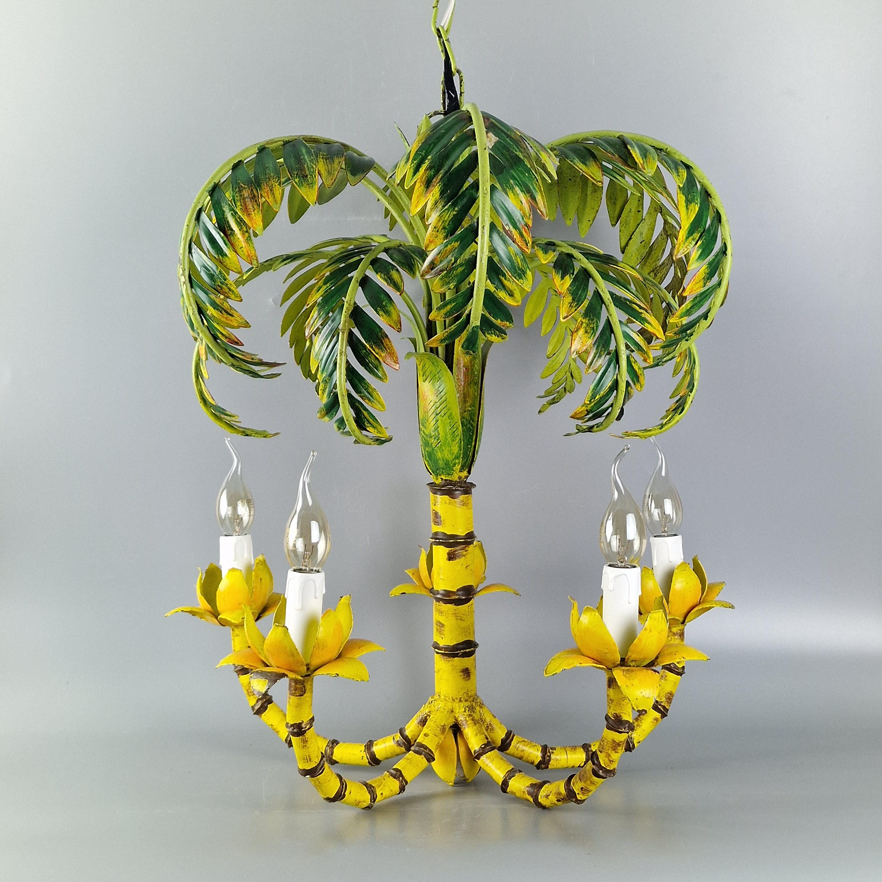 Vintage Palm Tree Chandelier – Faux Bamboo, Metal, 5 Arms