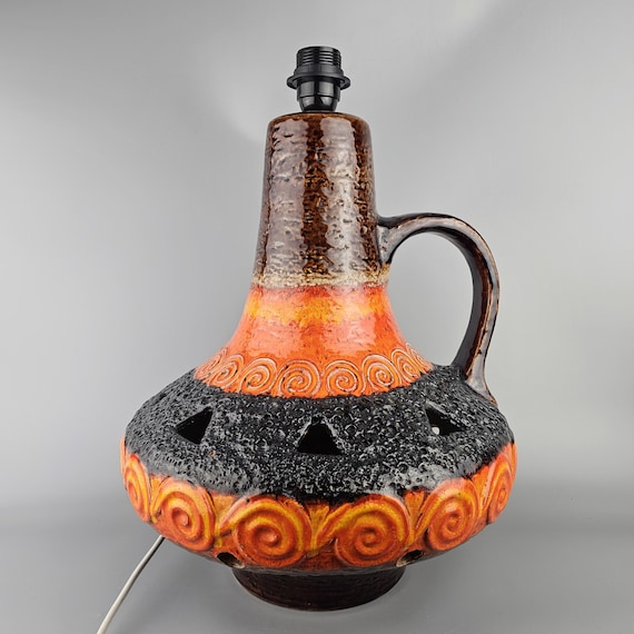 Large Vintage Orange Fat Lava Lamp Base, West German Pottery, Made