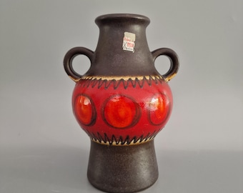 West German Pottery Red Fat Lava Crucifix From Benedictine Abbey