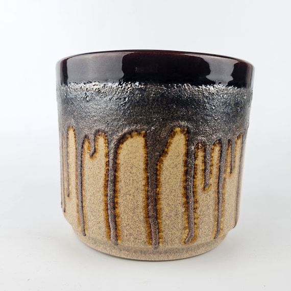 A Vintage West German Fat Lava Flower Pot. Brown With A Vintage West German Fat Lava Flower Pot. Brown With