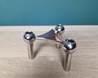 Vintage modular vintage German STOFF Nagel modular candle holder. Metal chromed shiny candle holder. Price per piece.
