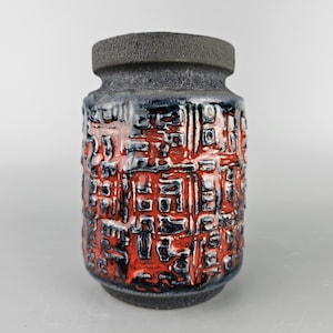 Vintage West German Fat Lava vase made by Carstens Tonnieshof. Colors: red and gray. WGP / MCM / 1960 / 1970. 7104-15