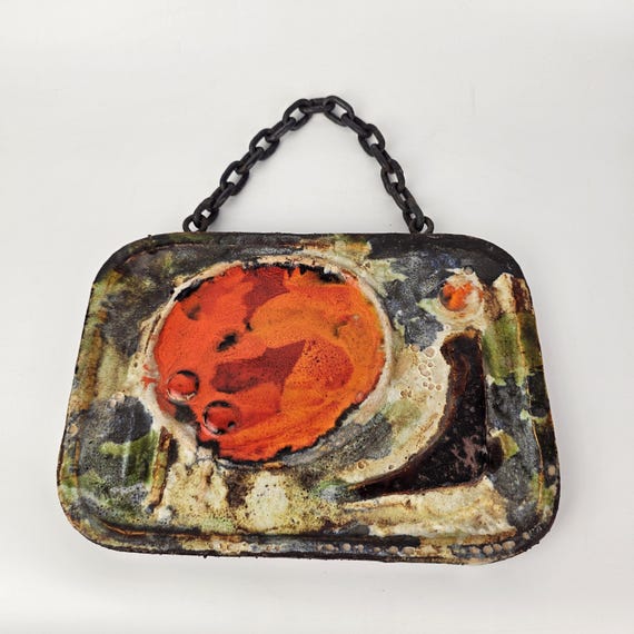 West German Fat Lava Wall Plate Made by Ruscha. Colors: Orange and