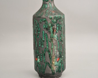 Vintage West German Fat Lava vase. Ilkra, form number 1014/25. green, red and grey. WGP / MCM / 1960 / 1970.