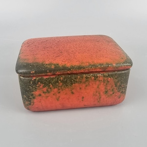 Scatola / vassoio / ciotola vintage per sigarette Fat Lava della Germania Occidentale. Ruscha, glassa rossa "Vulcano". WGP / MCM / 1960 / 1970.