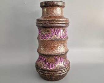 Vintage West German Fat Lava vase. Scheurich, form number 266-40. brown and purple. WGP / MCM / 1960 / 1970. Pagoda.