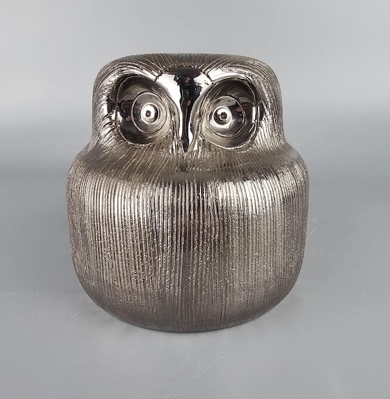 Vintage Italian Bitossi Owl Made of Ceramic With Silver Glaze
