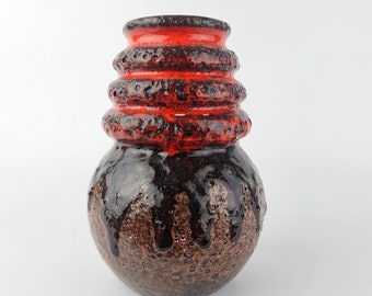 Vintage West German Fat Lava vase made by Scheurich. Form number 269-18 &quot;Wien&quot;. Colors: red and brown. WGP / MCM / 1960 / 1970.