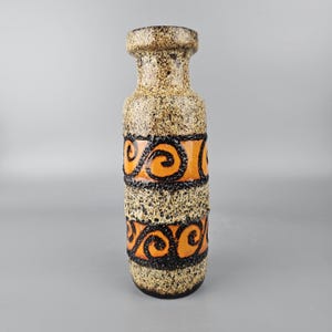 Vintage West German Fat Lava vase. Scheurich, form number 200-28. orange and brown. WGP / MCM / 1960 / 1970.