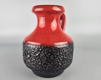 Vintage West German Fat Lava Vase. Jopeko, Red and Black. WGP