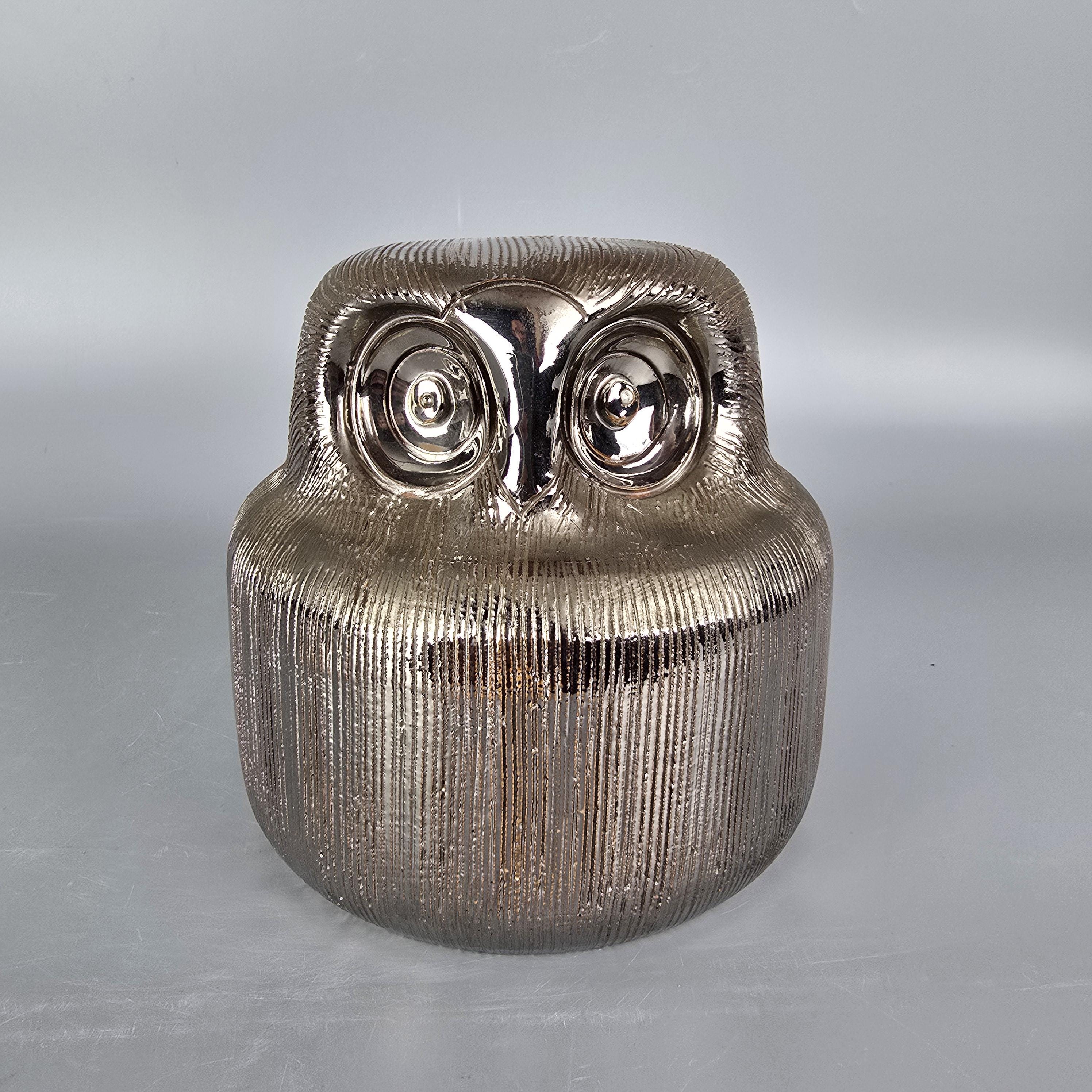 Vintage Italian Bitossi Owl Made of Ceramic With Silver Glaze