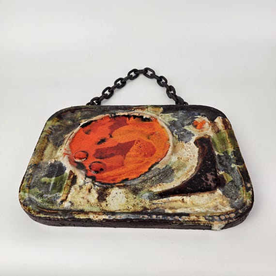 West German Fat Lava Wall Plate Made by Ruscha. Colors: Orange and