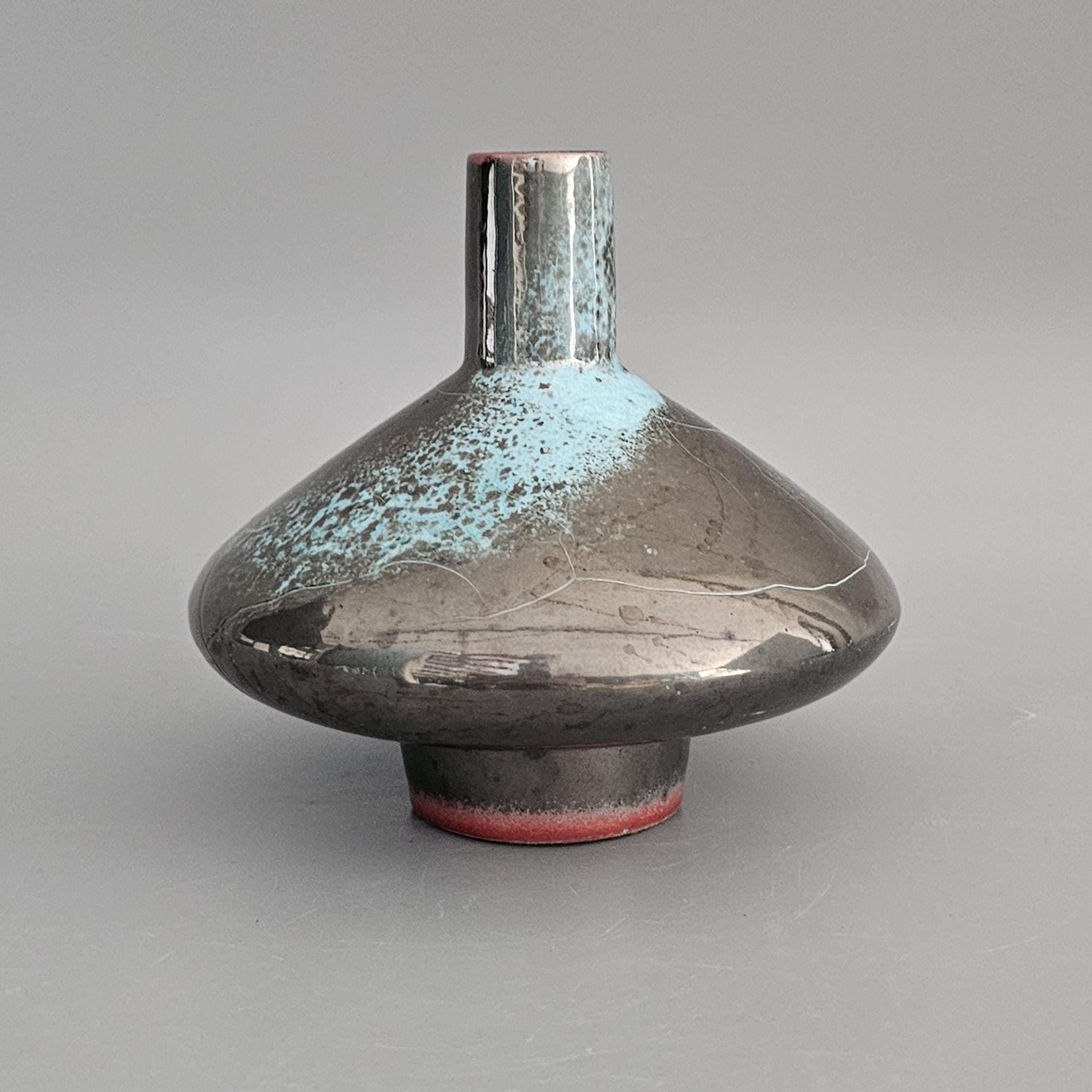 fatlava Otto Keramik 花器 Vintage West German Fat Lava UFO Vase. Otto Keramik, Blue, Silver