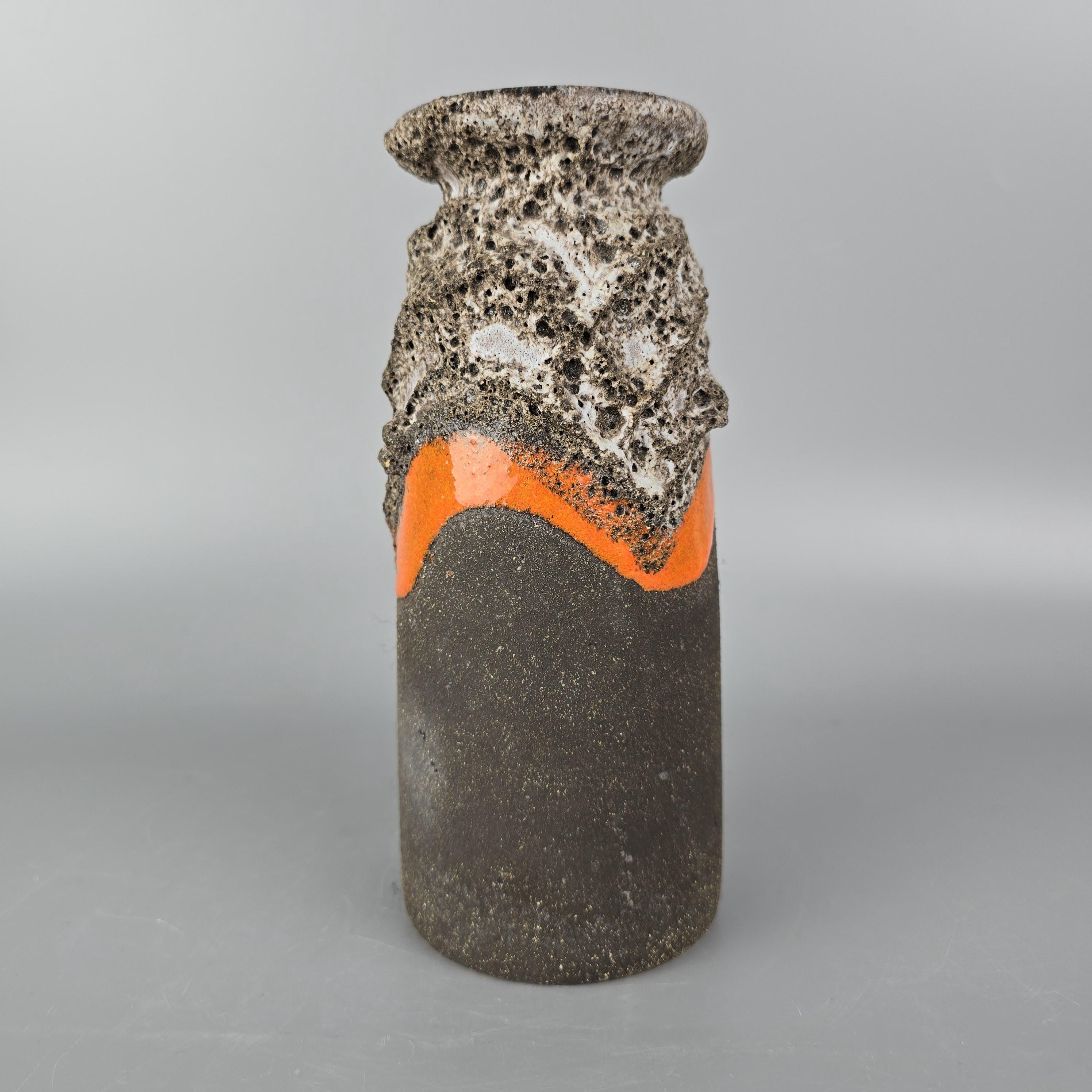 Vintage East German Fat Lava Vase. Strehla, Orange and Brown. WGP