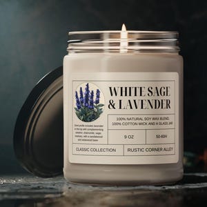 White Sage & Lavender Scented Soy Candle, Eco-Friendly Home Decor, Aromatherapy Gift, Relaxation Candle, Spa Gift Idea, Calming Fragrance