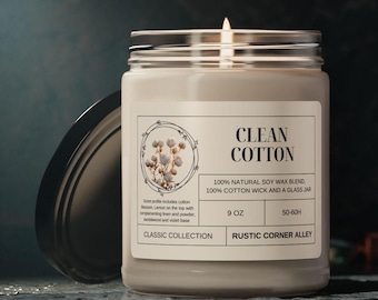 Clean Cotton Scented Soy Candle - Aromatic Home Decor, Relaxing Gift, Self-Care Essential, Eco-Friendly, Minimalist Style