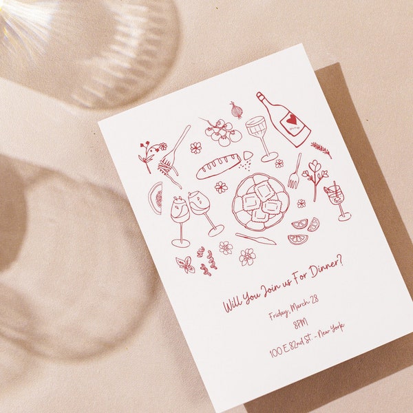 DINNER PARTY INVITE -  template | dinner party invitation | playful, hand drawn | download