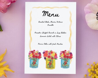 MENU TEMPLATE - Hand-drawn Watercolor Menu with Flowers, Tomato Girl Summer