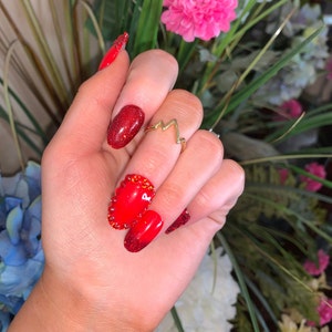 Luxury press on nails red spicy sexy sparkly rhinestone nails