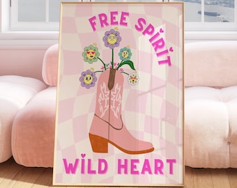 Cowgirl Stiefel Print, Wildes Herz, Western Wandkunst